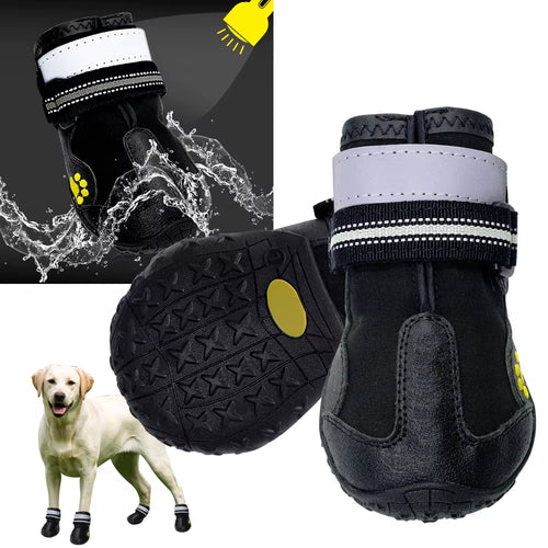 4Pcs/Set Pet Dog Shoes Reflective Waterproof Dog Boots Warm Snow Rain Pets Booties Anti-Slip Socks Footwear for Medium Large Dog