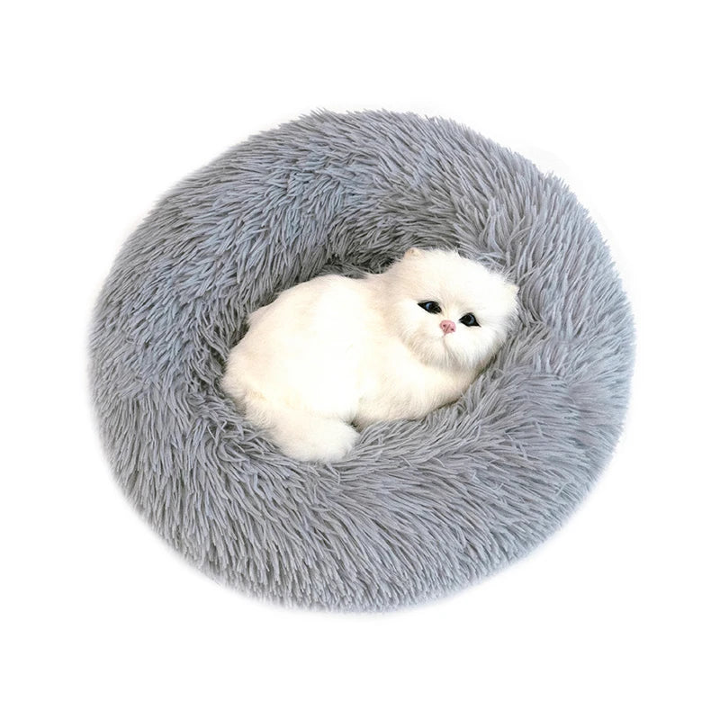 Pet Dog Bed Super Soft Long Plush Donut round Dog Kennel Comfortable Fluffy Cushion Mat Winter Warm for Dog Cat House Accessory