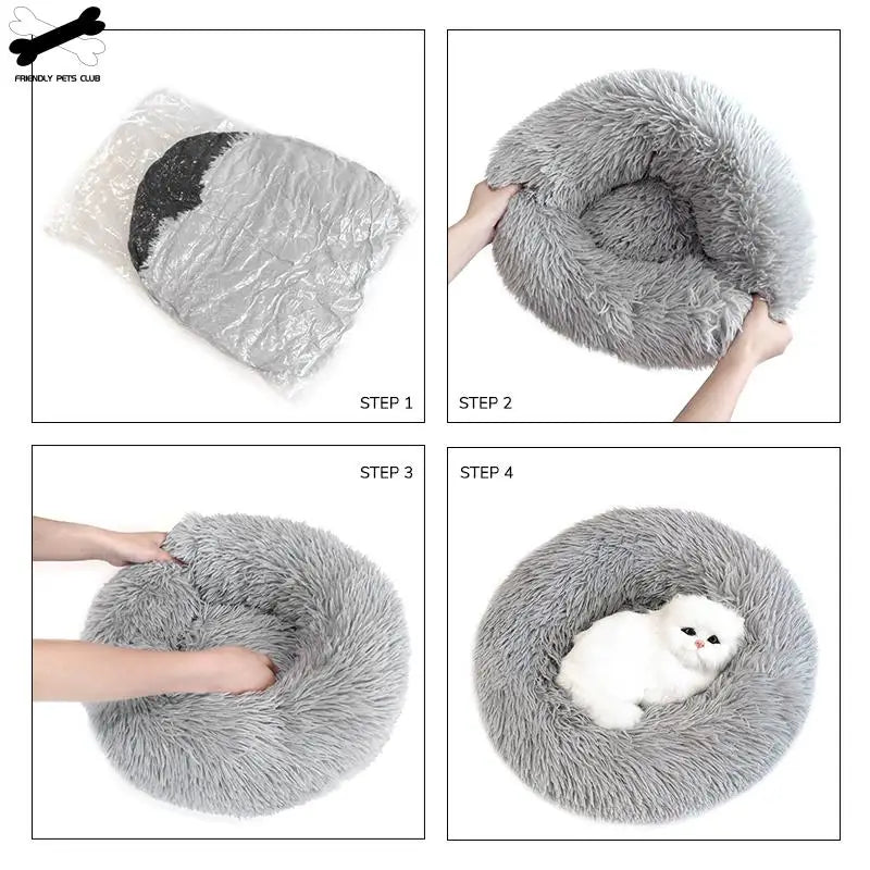Pet Dog Bed Super Soft Long Plush Donut round Dog Kennel Comfortable Fluffy Cushion Mat Winter Warm for Dog Cat House Accessory