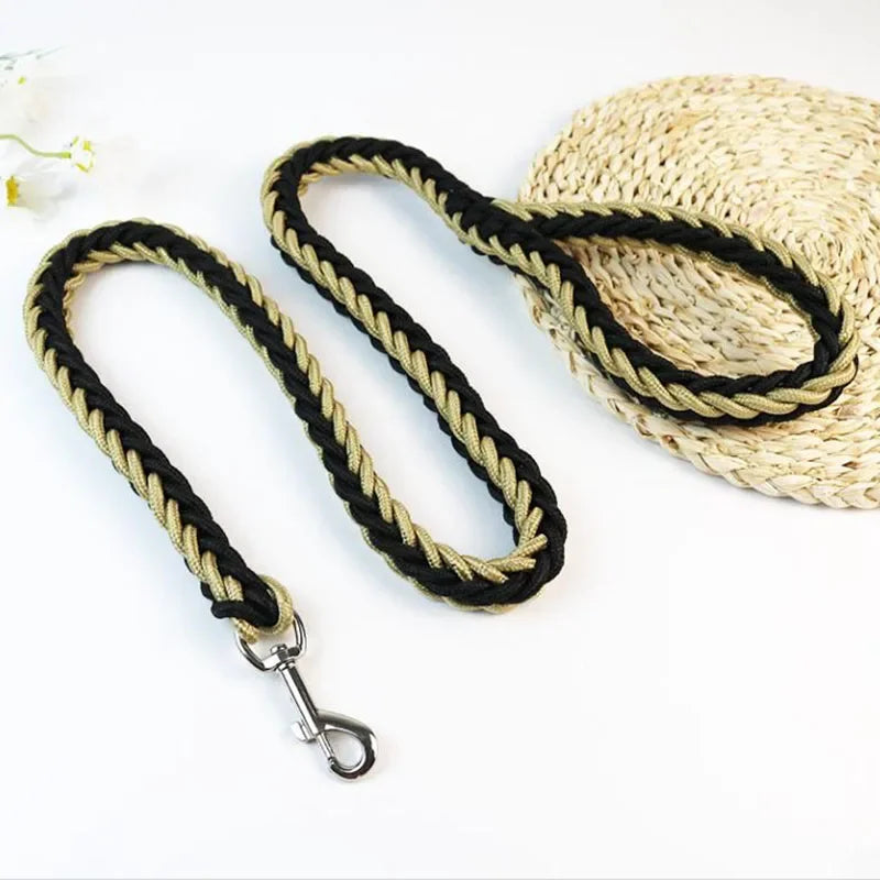 130Cm L/XL Super Strong Coarse Nylon Dog Leash Army Green Canvas Double Row Adjustable Dog Collar for Medium Large Dogs