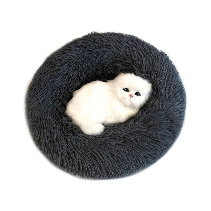 Pet Dog Bed Super Soft Long Plush Donut round Dog Kennel Comfortable Fluffy Cushion Mat Winter Warm for Dog Cat House Accessory