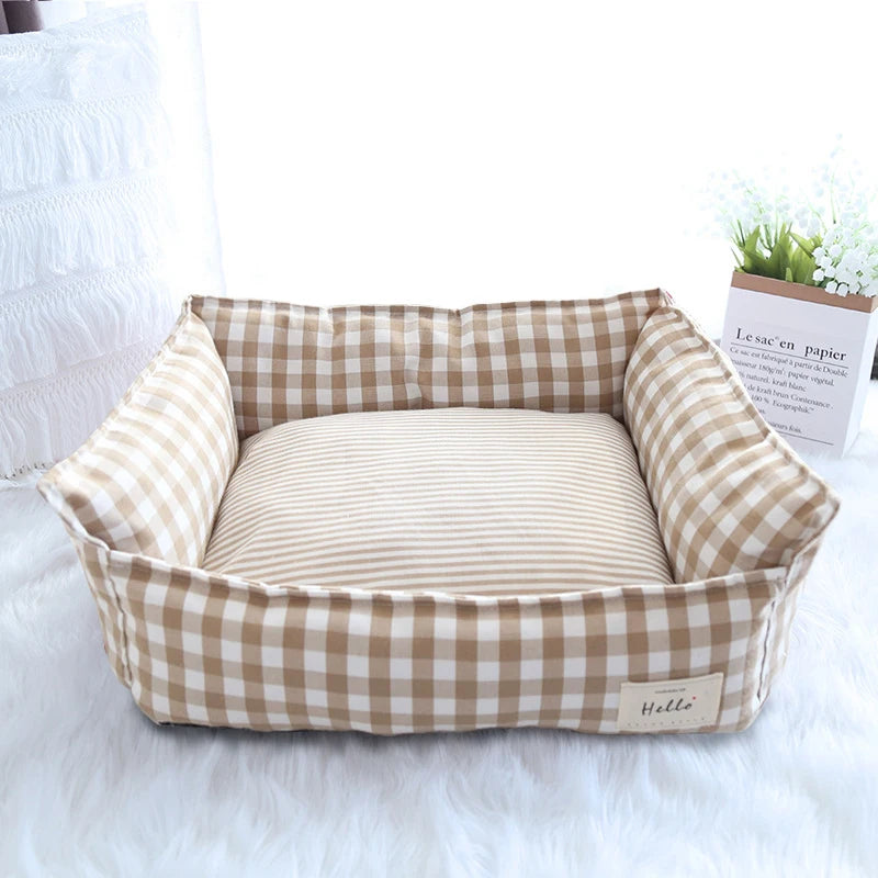 Soft Warm Pet Dog Bed Cat Bed Removable Washable Cotton Linen Nest Small Medium Large Dogs Comfortable Sleeping Mat Pet Supplies