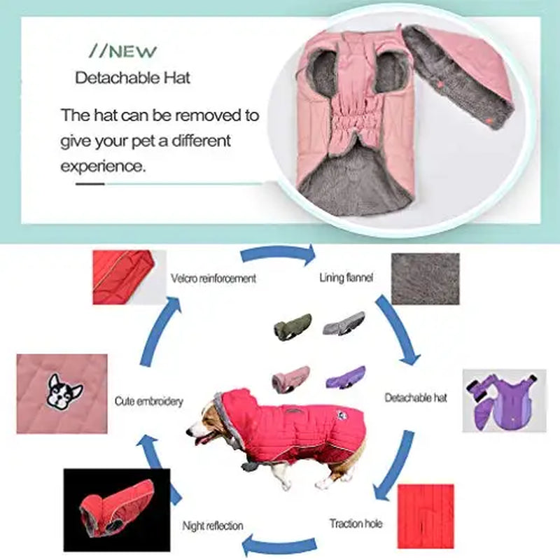 AIDA PET Dog Coat with Warm Detachable Hat Dog Thick Jacket Hoodie Reflective Sweater Clothing Outfits