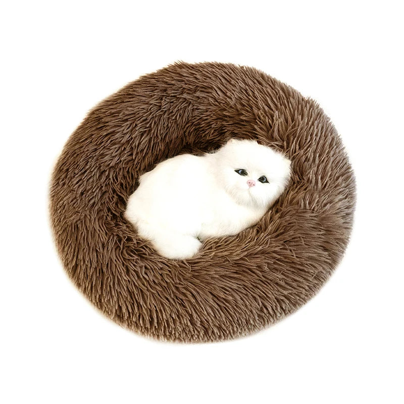 Pet Dog Bed Super Soft Long Plush Donut round Dog Kennel Comfortable Fluffy Cushion Mat Winter Warm for Dog Cat House Accessory