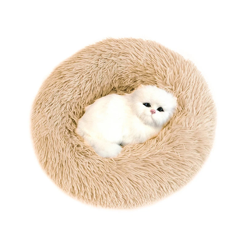 Pet Dog Bed Super Soft Long Plush Donut round Dog Kennel Comfortable Fluffy Cushion Mat Winter Warm for Dog Cat House Accessory