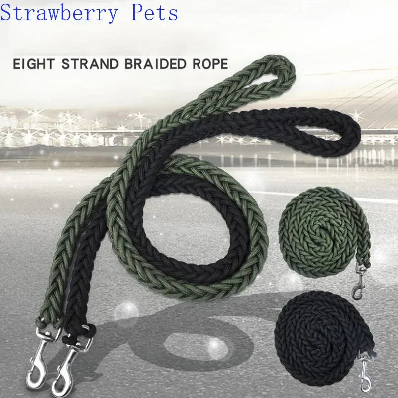 130Cm L/XL Super Strong Coarse Nylon Dog Leash Army Green Canvas Double Row Adjustable Dog Collar for Medium Large Dogs