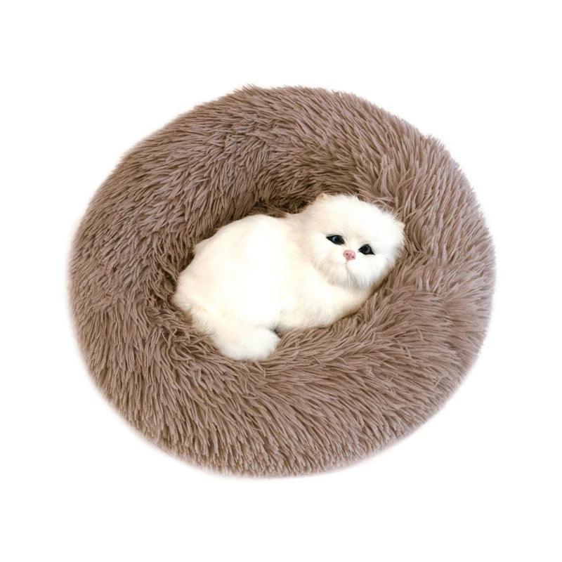 Pet Dog Bed Super Soft Long Plush Donut round Dog Kennel Comfortable Fluffy Cushion Mat Winter Warm for Dog Cat House Accessory