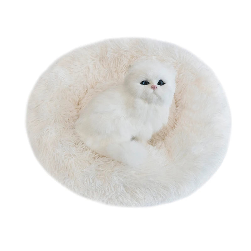 Pet Dog Bed Super Soft Long Plush Donut round Dog Kennel Comfortable Fluffy Cushion Mat Winter Warm for Dog Cat House Accessory