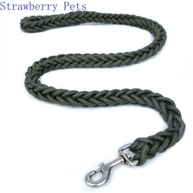130Cm L/XL Super Strong Coarse Nylon Dog Leash Army Green Canvas Double Row Adjustable Dog Collar for Medium Large Dogs
