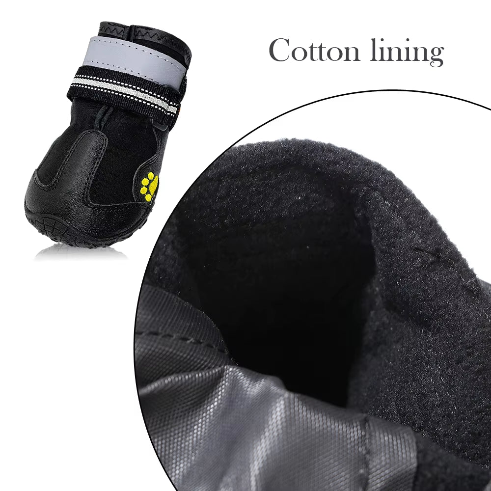 4Pcs/Set Pet Dog Shoes Reflective Waterproof Dog Boots Warm Snow Rain Pets Booties Anti-Slip Socks Footwear for Medium Large Dog