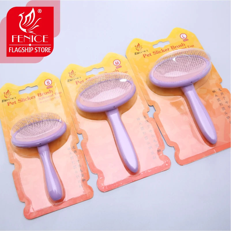 Fenice Pet Hair Brush Massage Handle Comb for Dog Cat Grooming Pet Hair Cleaning Tool