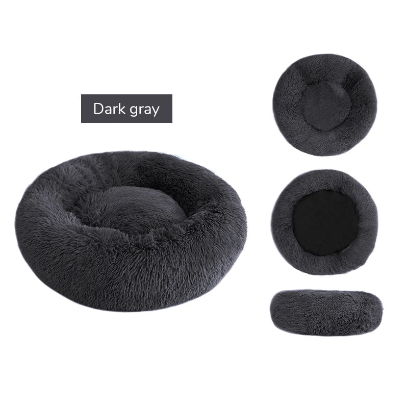 Pet Dog Bed Super Soft Long Plush Donut round Dog Kennel Comfortable Fluffy Cushion Mat Winter Warm for Dog Cat House Accessory
