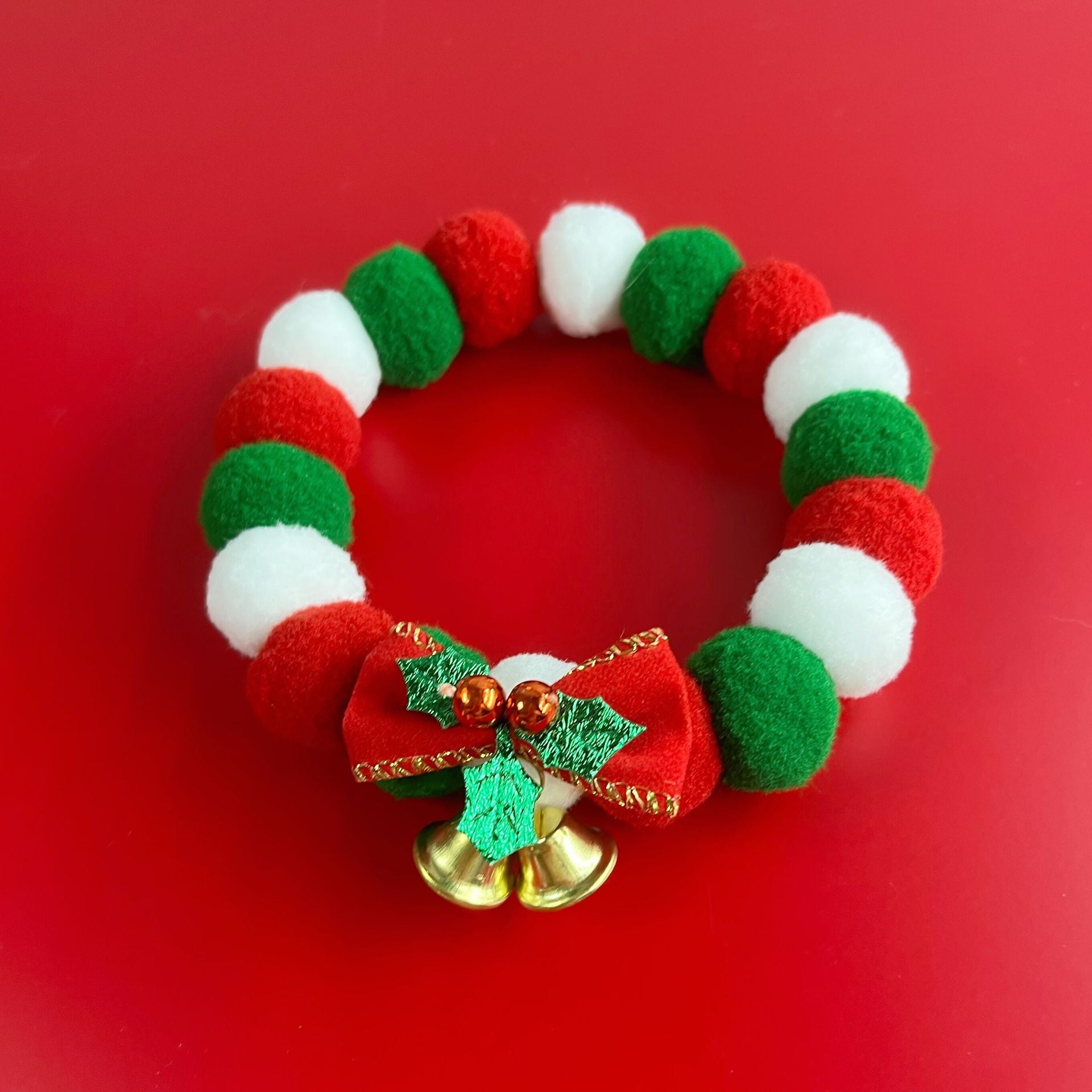 Christmas Cute Dog Cat Plush Ball Necklace Soft Elasticity Collar Pet Neck Accessories Dog Christmas Collar with Bow