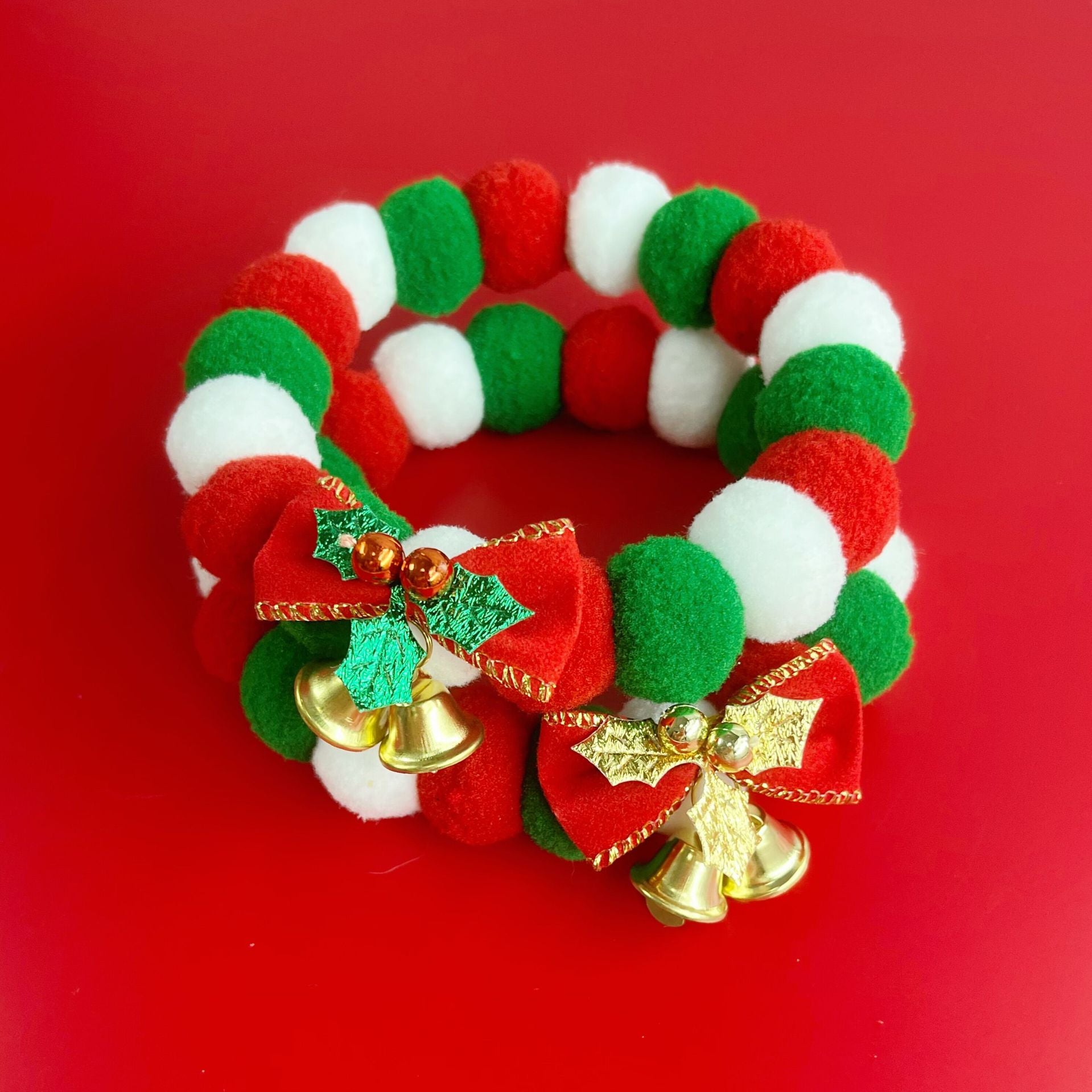 Christmas Cute Dog Cat Plush Ball Necklace Soft Elasticity Collar Pet Neck Accessories Dog Christmas Collar with Bow