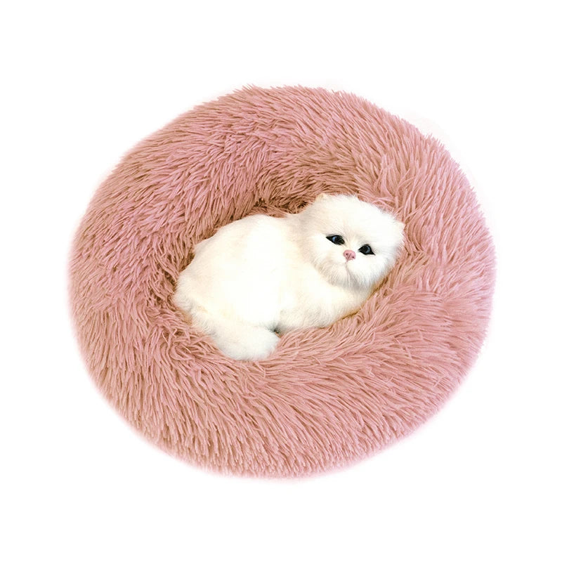 Pet Dog Bed Super Soft Long Plush Donut round Dog Kennel Comfortable Fluffy Cushion Mat Winter Warm for Dog Cat House Accessory
