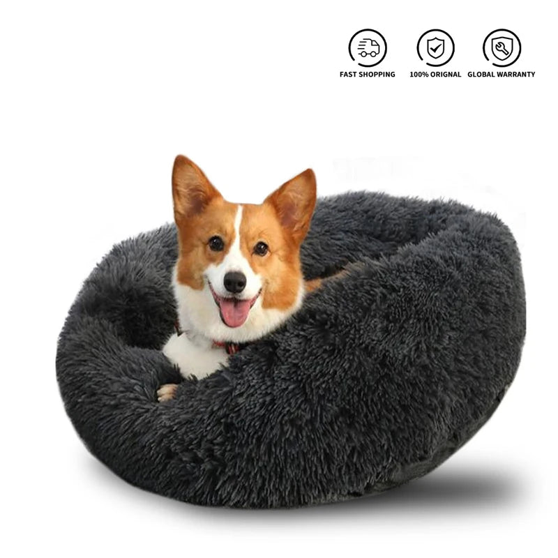 Pet Dog Bed Super Soft Long Plush Donut round Dog Kennel Comfortable Fluffy Cushion Mat Winter Warm for Dog Cat House Accessory
