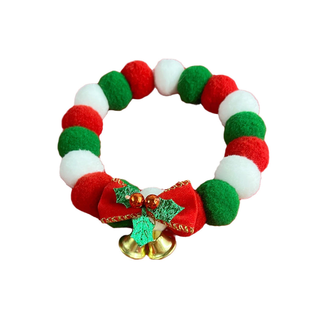 Christmas Cute Dog Cat Plush Ball Necklace Soft Elasticity Collar Pet Neck Accessories Dog Christmas Collar with Bow