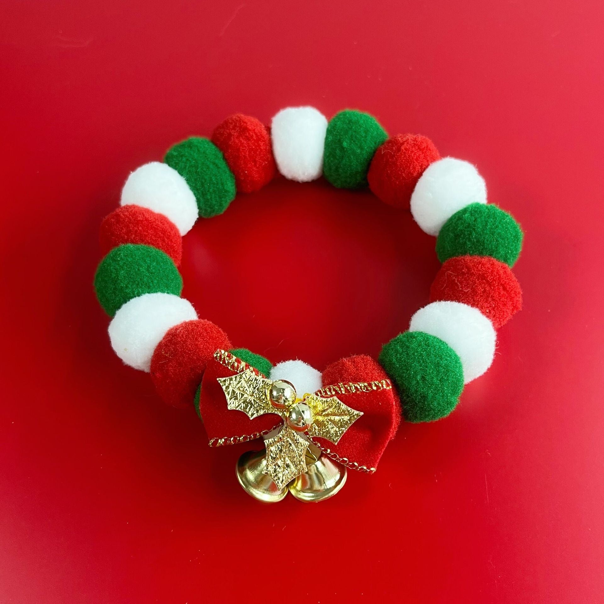 Christmas Cute Dog Cat Plush Ball Necklace Soft Elasticity Collar Pet Neck Accessories Dog Christmas Collar with Bow