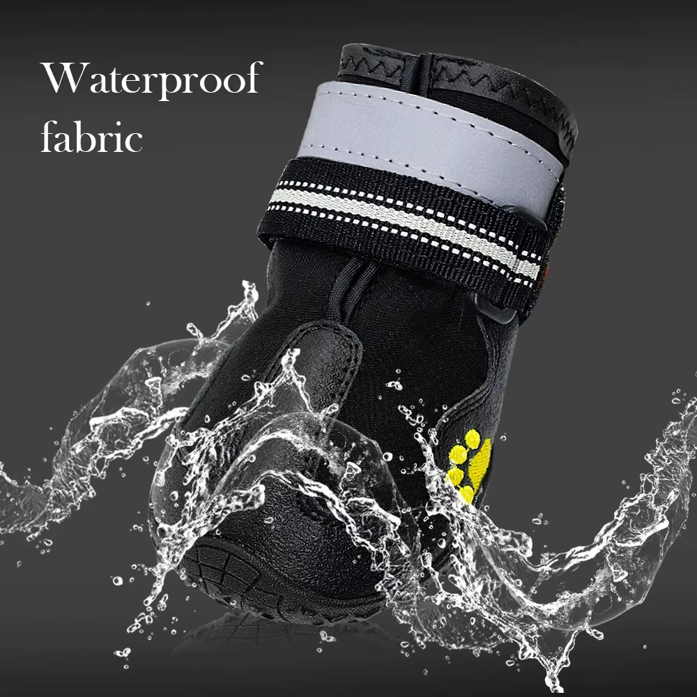 4Pcs/Set Pet Dog Shoes Reflective Waterproof Dog Boots Warm Snow Rain Pets Booties Anti-Slip Socks Footwear for Medium Large Dog