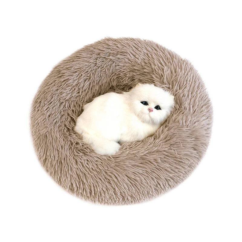 Pet Dog Bed Super Soft Long Plush Donut round Dog Kennel Comfortable Fluffy Cushion Mat Winter Warm for Dog Cat House Accessory