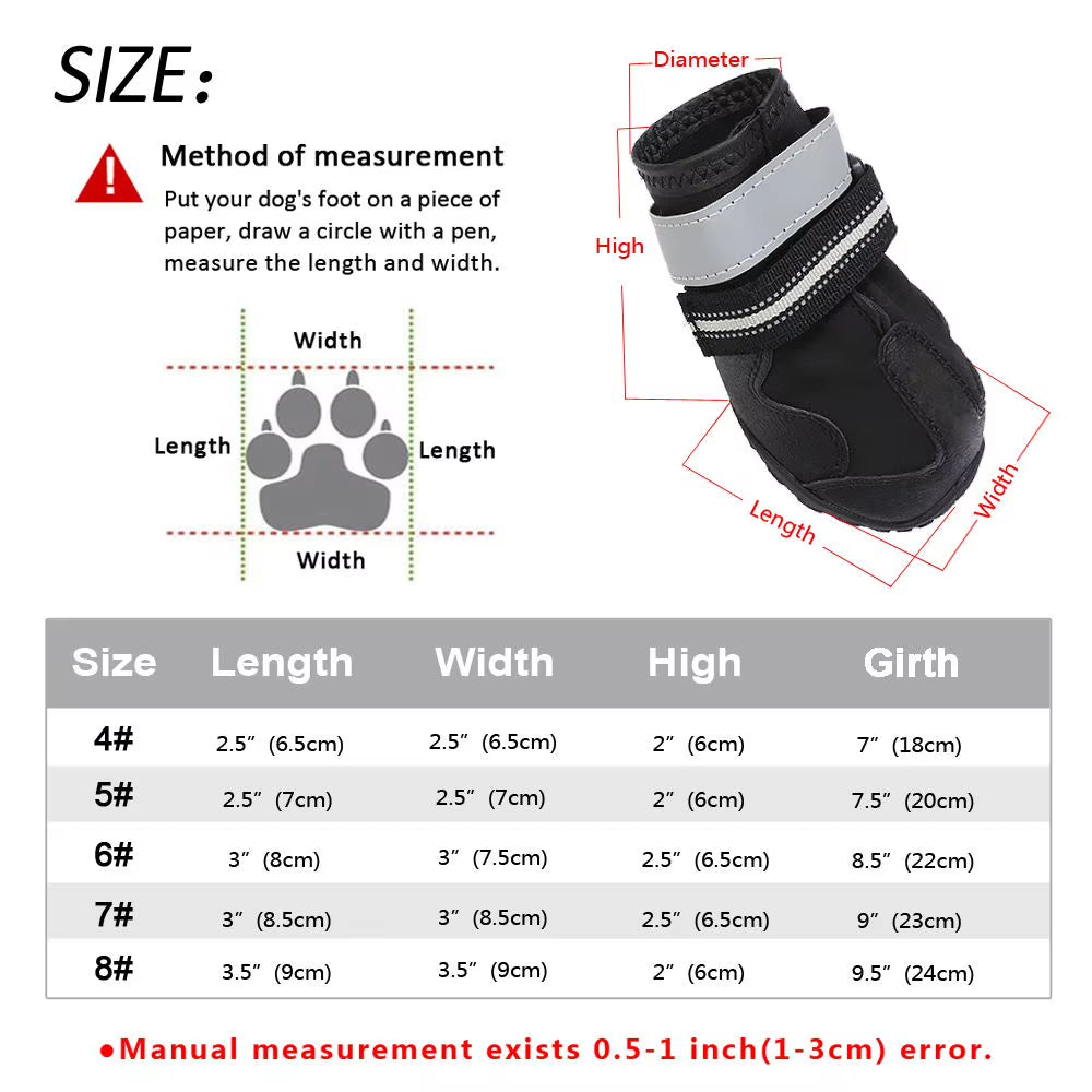 4Pcs/Set Pet Dog Shoes Reflective Waterproof Dog Boots Warm Snow Rain Pets Booties Anti-Slip Socks Footwear for Medium Large Dog